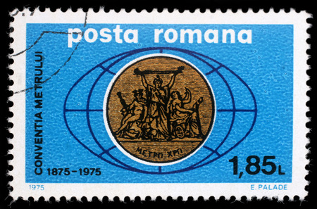 Stamp printed in Romania dedeicated to Conventia Metallurgica, circa 1975のeditorial素材
