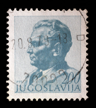 Stamp printed in Yugoslavia shows portrait of Marshal Josip Broz Tito, circa 1974のeditorial素材
