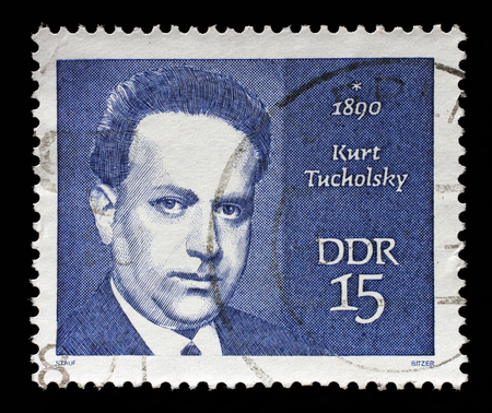 Stamp printed in GDR shows Kurt Tucholsky 1890-1935, journalist, satirist and writer, circa 1970のeditorial素材