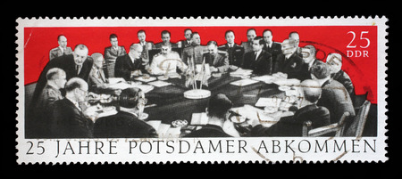 Stamp printed in GDR dedicate 25th anniv. of the Potsdam Agreement among the Allies concerning...
