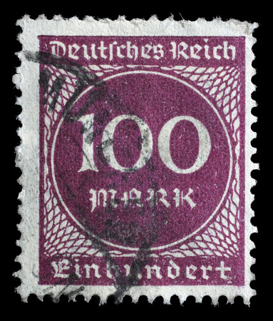 Stamp printed in Germany shows numeric value, circa 1923.のeditorial素材