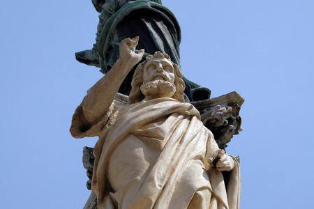 Saint on the St. Mary pillar in front of Saint James church in Ljubljana, Sloveniaの写真素材