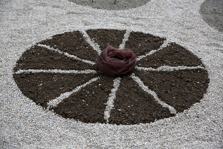 Garden design, with hard landscaping, using shaping, paving, rocks and pebblesの写真素材