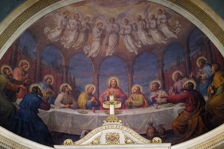 Last supper, fresco in the Basilica of the Sacred Heart of Jesus in Zagreb, Croatia