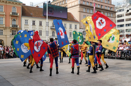 Members of folk group Storici Sbandieratori Contrade Cori, from Cori, Italy during the 50th...
