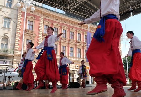 Members of folk group Sopilka from Vegreville, Alberta, Canada, during the 50th International Folklore Festival in center of Zagreb, Croatia on July 20, 2016のeditorial素材