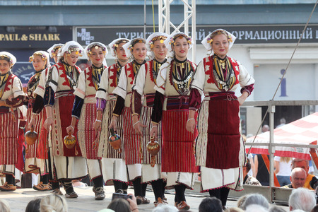 Members of folk group Etnos from Skopje, Macedonia during the 50th International Folklore Festival in center of Zagreb, Croatia on July 22, 2016のeditorial素材