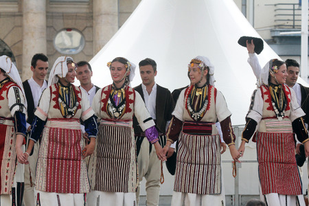 Members of folk group Etnos from Skopje, Macedonia during the 50th International Folklore Festival in center of Zagreb, Croatia on July 22, 2016のeditorial素材
