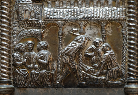 Bass relief with images from the life of St. Simeon, Saint Simeons chest at the atrium of Croatian Academy of Sciences and Arts in Zagrebのeditorial素材