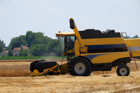 Combine harvester harvest ripe wheat on a farm in Nedelisce, Croatia on July 02, 2016のeditorial素材