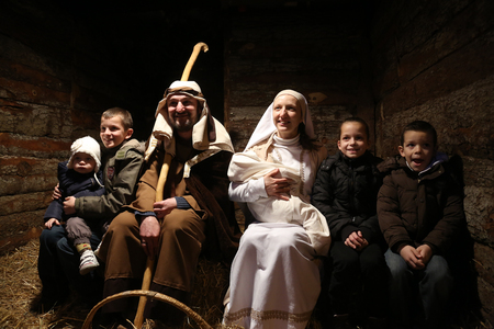 The religious spirit in the Advent in Zagreb especially can feel the front of the Cathedral, where Community Cenacolo organizes live Christmas nativity scene.のeditorial素材