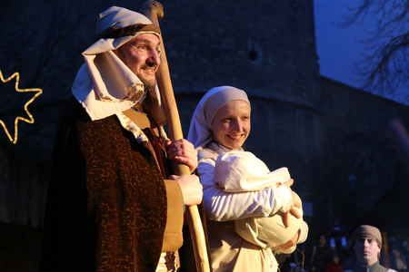 The religious spirit in the Advent in Zagreb especially can feel the front of the Cathedral, where Community Cenacolo organizes live Christmas nativity scene.のeditorial素材