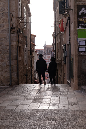 Narrow street inside Dubrovnik old town, Croatia on November 30, 2015.のeditorial素材