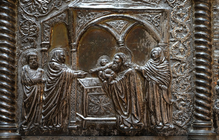 Presentation in the Temple, Bass relief, Saint Simeons chest at the atrium of Croatian Academy of Sciences and Arts in Zagreb, on April 13, 2016.のeditorial素材