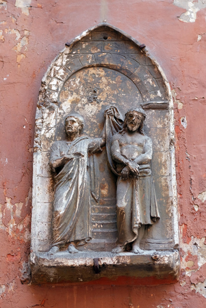 Ecce Homo, bass relief in Basilica of Saint Sylvester the First (San Silvestro in Capite) in Rome, Italyの写真素材