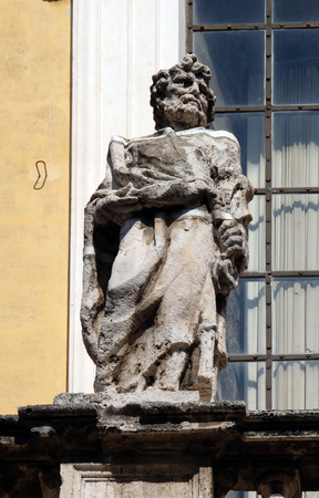 Statue of Apostle on the church dei Santi XII Apostoli in Rome, Italyの写真素材