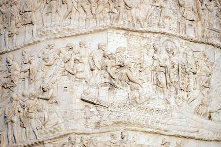 Trajan Column is a Roman triumphal column in Rome, Italy, that commemorates Roman emperor Trajan's victory in the Dacian Wars in Rome, Italyの写真素材