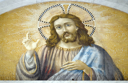 The icon with the image of Jesus Christ on a gold background in the basilica of Saint Paul Outside the Walls, Rome, Italyのeditorial素材