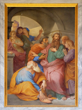 The fresco with the image of the life of St. Paul: Paul is Warned about the Jerusalem Mob, basilica of Saint Paul Outside the Walls, Rome, Italyのeditorial素材