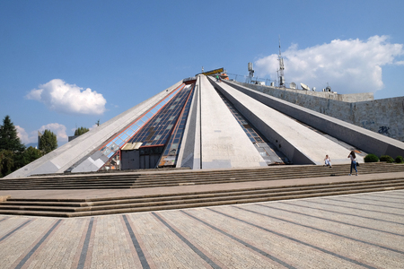 Pyramide in the center of Tirana, formerly an Enver Hoxha Museum, Tirana, Albaniaのeditorial素材