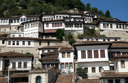 Traditional ottoman houses in old town Berat known as the White City of Albania