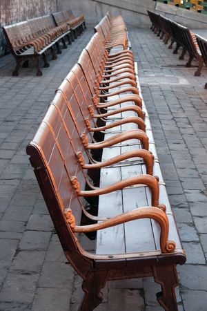 Bench in imperial palace in Forbidden City, Beijing, Chinaのeditorial素材