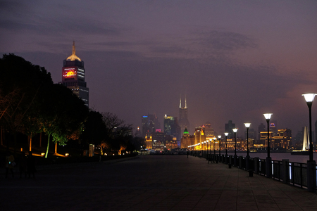 Night view to the riverside business center in Shanghai, China