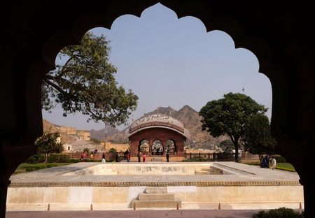 Architectural detail of Amber Fort in Jaipur, Rajasthan, Indiaのeditorial素材