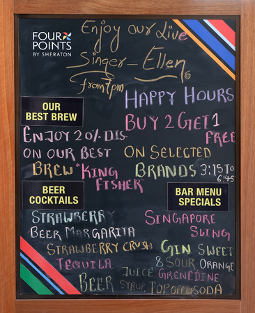 Blackboard with offerings of a restaurant in Four Points by Sheraton Agra, Uttar Pradesh, Indiaのeditorial素材