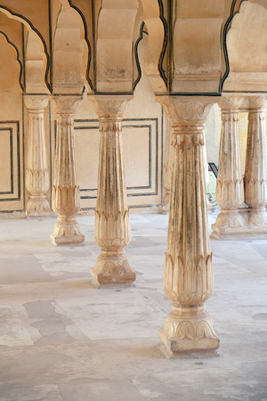 White marble hall of Sattais Katcheri at Amber Fort in Jaipur, Rajasthan, Indiaのeditorial素材