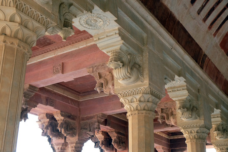 White marble hall of Sattais Katcheri at Amber Fort in Jaipur, Rajasthan, India.
