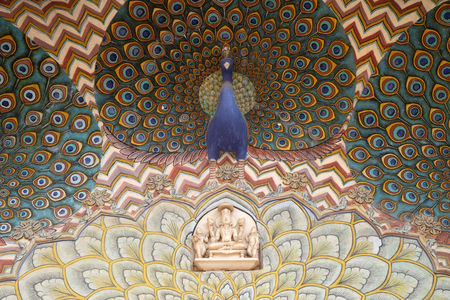 Peacock Gate at the Chandra Mahal, Jaipur City Palace in Jaipur, Rajasthan, India.のeditorial素材