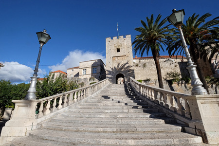 Main gate of old town of Korcula on Korcula island on Adriatic sea in Croatiaの写真素材