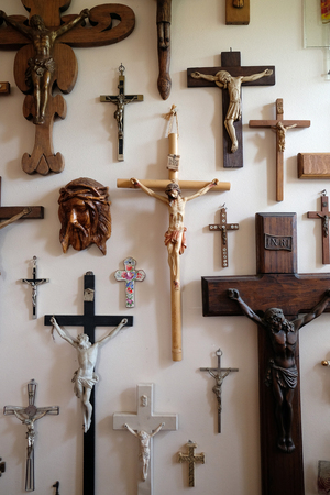 Collection of crosses in the Rectory of Saint Francis Xavier in Vugrovec, Croatiaのeditorial素材