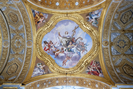 The fresco of virtues on the little cupola of side nave in Basilica dei Santi Ambrogio e Carlo al Corso by Pio Paolini from (1678 - 81), Rome, Italyのeditorial素材