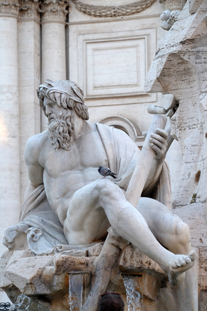 Piazza Navona, Fountain of the Four Rivers detail showing the river-god Ganges by Gian Lorenzo Bernini, Rome, Italyのeditorial素材