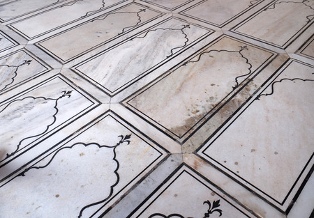 Pattern of marble floor in Jama Masjid Mosque, Delhi, India.のeditorial素材