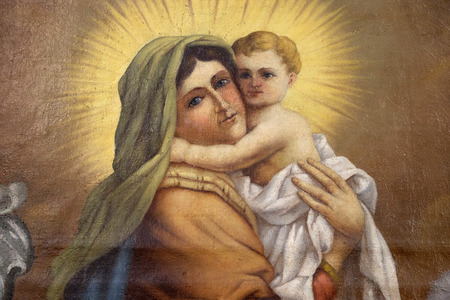 Virgin Mary with baby Jesus, altarpiece in the church of Saint Catherine of Alexandria in Krapina, Croatiaのeditorial素材