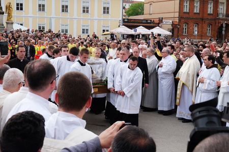 Arrival of the body of St. Leopold Mandic in Zagreb Cathedral, Croatia on April 16, 2016.