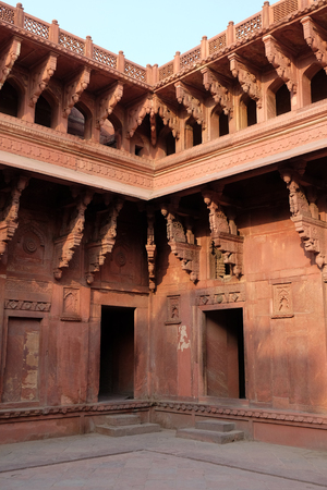 Unique architectural details of Red Fort, Agra, UNESCO World heritage site, Indiaのeditorial素材