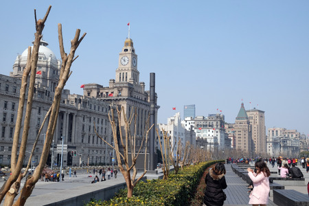 Old buildings and street view in Waitan of Shanghai, China