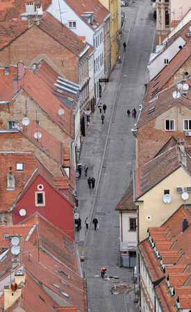 Aerial view of the rooftops of Radiceva Street in Zagreb, Croatiaのeditorial素材