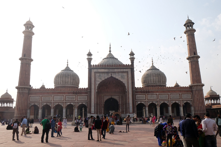 The spectacular architecture of the Great Friday Mosque (Jama Masjid) on February, 13, 2016, Delhi, India.のeditorial素材