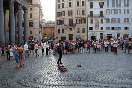 Fountain of the Pantheon in the Piazza della Rotonda in front of the Roman Pantheon, Rome, Italyのeditorial素材