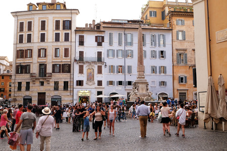 Fountain of the Pantheon in the Piazza della Rotonda in front of the Roman Pantheon, Rome, Italy on September 01, 2016.のeditorial素材