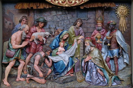 Nativity Scene, altarpiece in the church of Saint Matthew in Stitar, Croatiaのeditorial素材