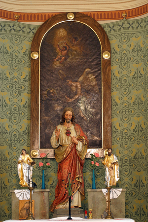 Sacred Heart of Jesus, altarpiece in the Parish Church of the Holy Cross in Zacretje, Croatiaのeditorial素材