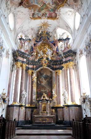Main altar in Amorbach Benedictine monastery church in Lower Franconia, Bavaria, Germanyのeditorial素材