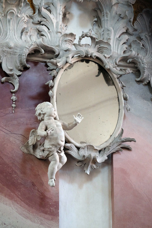 Angel statue in Amorbach Benedictine monastery church in the district of Miltenberg in Lower Franconia in Bavaria, Germanyのeditorial素材