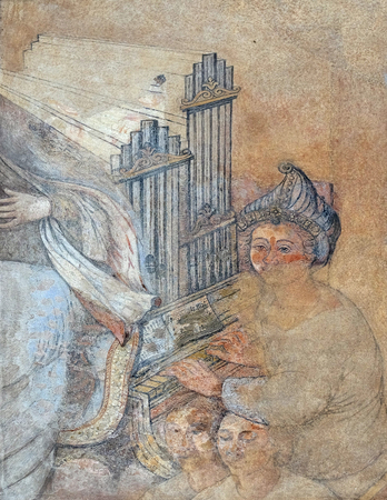 Saint Cecilia, fresco on house facade in Zagreb, Croatiaのeditorial素材